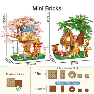 Bloki 2In1 Friends Flower Sakura Tree House Street View City Apartment Garden Villa Mini Model Building Bluki Zabawki na prezent dla dzieci