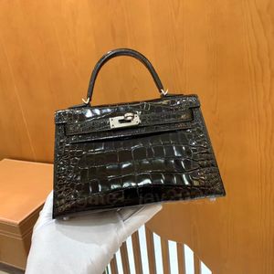 10s Designer Bag Mini 22cm Tote Bag Real Shinny Niloticus Crocodile Bag Brand Purse Luxury Handväska Helt handgjorda vaxlinjeres sömmar