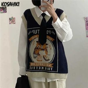 Swetery żeńskie Kosahiki kamizelka swetra kobiet Kawaii cat kamizelki streetwear na drużyny szykowne mody college all-me-me-me-me-me-me-mecz kamizelki harajuku y2k kamizelki chandails