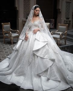 Classic Sexy A-Line Wedding Dresses Off Shoulder Sweetheart Long Sleeve Lace Applique Beads Bridal Gowns Warp Sweep Train Robes De Vestido Customized H24114