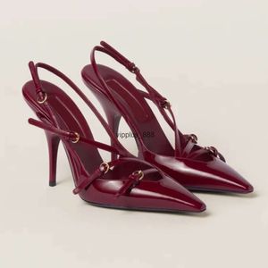 Patent leather slingback pumps metal buckle embellished sandals100mm Stiletto Dress shoes women's Luxury Designer pointed toe Evening Dress Party shoes