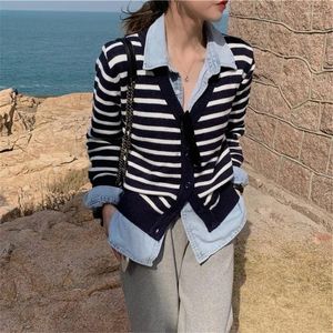Women's Knits Ladies Long Sleeve Loose Sweater Striped Knitted Cardigan Women Button Up Knit Top Black And White Stripes Knitwear V Neck