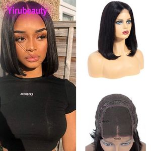 Brezilyalı Peru 4x4 Dantel Kapatma Bob Wig 10-18inch İpeksi Düz% 180% 150% 210% Yoğunluk Doğal Renk