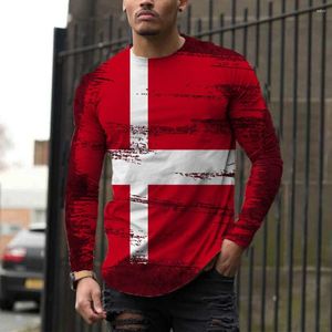 Camisetas masculinas Mens Slim Fit Imprimir Manga Longa Muscle Tops Casual Camiseta Blusa Com Pescoço Redondo Pulôver Tee Em Vermelho / Azul / Roxo / Cinza Escuro