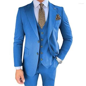 Ternos masculinos azul real preto rosa pico lapelmen 3 peça conjuntos de casamento do noivo negócios formal jaqueta colete calças vestido smoking blazer