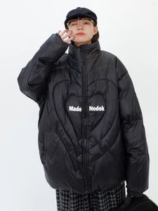 Casacos de trincheira femininos amor gola espessada algodão acolchoado jaqueta para mulheres 2024 inverno solto bf americano china-design chique