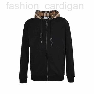 Designer Men's Hoodies Hooded Sweater Terry Plaid Splice Zipper Cardigan Leather Coarse Cotton Threaded Sleeve Coat OFZQ