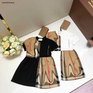 Neues Mädchenkleid, Farbblock-Spleißdesign, Kinderrock, Größe 59–120, Designer-Babykleider, kurzärmeliges Kinderkleid, 20. Januar