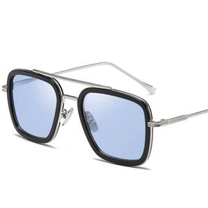 Occhiali da sole Moda Cool Tony Stark Occhiali da sole Uomo Luxury Brand Lente blu Occhiali da sole pilota Uomo Steampunk Spider Iron Man Eyewear UV400 YQ240120