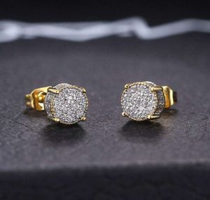 Stud 2024Stud Earrings Cubic Zirconia Bling Iced Out Around Earring Gold Copper For Men Hip Hop Jewelry Women Rapper Ear Ring