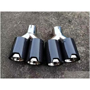 Exhaust Pipe 2 Pcs Car Carbon Fiber Twin End Pipes For 92Mm Outlet M Performance Dual Tips Drop Delivery Automobiles Motorcycles Auto Ottfm