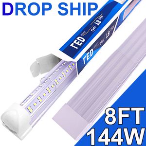 LED-butiksljus 8ft, 144W LED-rörljusarmatur, 8 fot Clear Cover Cool White 6500K, V-formad integrerad fixtur för svalare dörrbelysning 25pack lager Usastock