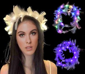 Party Hats 1Pcs Christmas Blinking Light LED Flower Feather Wreath Headbands Neon Angel Halo Party Wedding Birthday Gift Club Bar Decor YQ240120