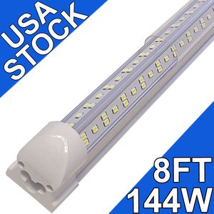 144W 8ft LED -butiksljus, 18000lm 6500k Superljus vit, länkbar takljusarmatur, V -form Integrerad T8 LED -rörljus för arbetsbänkskåp Usastock