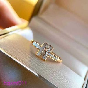 Tlgw Band Rings Designer Ring Double 925 Serling Silver Plaed 18k Rose Gold Opening Inlaid with Diamond Half Wedding Anniversary for Women Gift Box