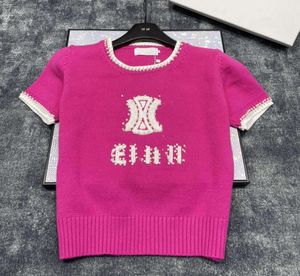 女性Tシャツデザイナー衣料レター印刷黒と白の​​ピンクの編みセーターラグジュアリーブランド半袖トップ