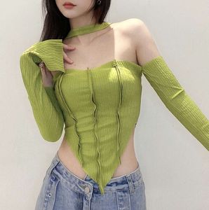 2024 Autumn New Women's Solid Color Slim Fit With Navel Exposed Fashion Oregelbunden hängande hals liten tank för kvinnor tröja kvinnor designer4366