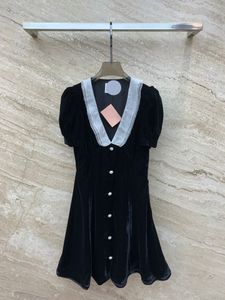 10062 XL 2024 Runway Dress SPring Summer Dress Black V Neck Brand Same Style Womens Dress Fashion High Quality wuzhiZL53195