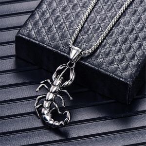 Cool Punk Scorpio Scorpion Pendant Necklaces Male 14K White Gold Necklace For Men/Women Fashion Jewelry 2024