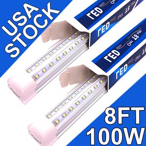 LED-butiksljus 8ft, 100W LED-rörljusarmatur, 8 fot Clear Cover Cool White 6500K, V-formad integrerad fixtur för svalare dörrbelysning 25pack lager usastock