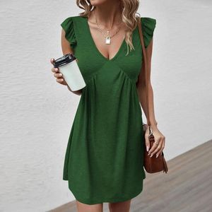 Sukienki swobodne kobiety seksowna sukienka z dekoltem w dekolcie zielony marszcze bez rękawów luźne letnie eleganckie eleganckie krótkie codzienne codziennie