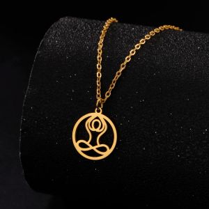 Ihålig yoga buddha 14k gul guldkedja halsband kvinnor uttalande hänge smycken jul present colgante mujer