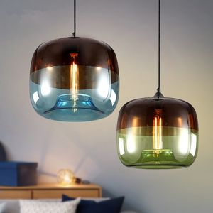 Retro Pendant Lights Nordic Glass Green Blue Lighting Fixtures Indoor Loft Kitchen Island Vintage Adjustable Length Hanging Lamp