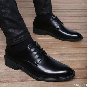 Dress Shoes Breathable Lace Up Groom Wedding Men's Leather Shoe British Business Pointe Toe Heigh Increasing Insole Non-Slip Man