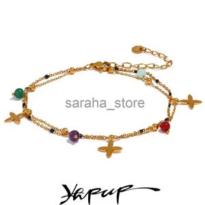 Charm Bilezikler Yhpup Renkli Doğal Taş Boncuk Çiçek Zinciri Paslanmaz Çelik Plaj Anklet Kadınlar için Zarif Yaz Takı Bijoux Femme J240120