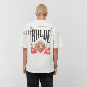 Designer modekläder tees hip hop tshirts rhude vintage kort tee amerikansk tryckt kort ärm t-shirt män streetwear lösa sportkläder srv3