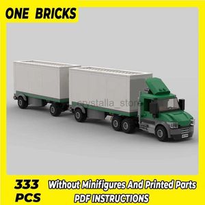 Block MOC Building Bricks City Car Model Cargo Truck Double Trailer Technology Modular Block Gifts Toys For Children DIY SETS Assembly 240120
