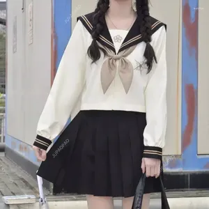 衣料品セット日本の韓国語JKユニフォームセーラースーツ秋の基本的な大学スタイルの長袖のプリーツスカートスクール衣装女性服