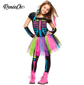 Traje de halloween para crianças meninas funky punky ossos traje criança 2018 esqueleto rocker cosplay tutu vestido fantasia dress3758556