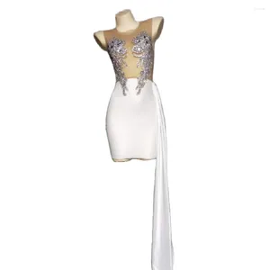 ステージウェアホワイトスワン4カラードレスラインストーンシース女性パーティーウェディングエンゲージメントフォーマルナイトクラブキャットウォークショー衣装