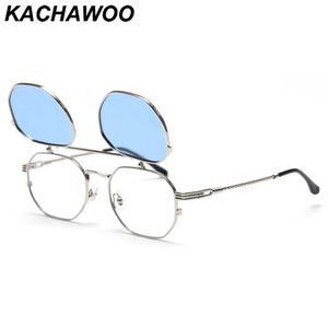 Occhiali da sole Kachawoo flip up occhiali da sole da uomo polarizzati in metallo argento blu moda occhiali da sole per donna montature per occhiali quadrate di alta qualità YQ240120