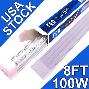 Luci da negozio a LED da 8 piedi, tubo LED integrato a forma di V da 8 piedi 8', lampada da montaggio superficiale collegabile con copertura trasparente da 100 W 12000 lm, sostituisce le luci fluorescenti T8 T10 T12 usastock