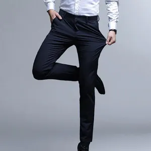 Ternos masculinos calças de terno primavera outono cintura alta fino ajuste sem rugas elástico respirável negócios formal