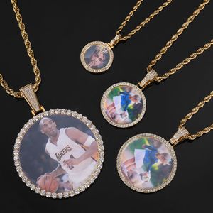 Custom Photo Necklace for Men Personalized Medallion Memory Picture Pendant Solid Back AAAA Zircon Hip Hop Jewelry Free Shipping necklace pendant photo frame DIY