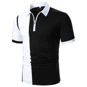Herr t-shirts män kort ärm polo skjorta tvåfärg longitudinell skarvning design streetwear casual mode affärer män blixtlås polo j240120
