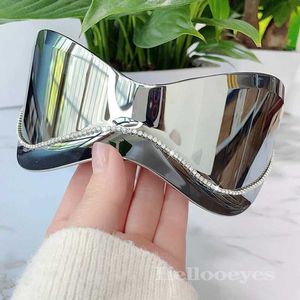 Óculos de sol oversized punk goggle diamante óculos de sol mulheres homens marca de luxo designer y2k esporte óculos de sol uma peça óculos brilho tons yq240120