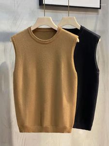 Herrenwesten Kleidung Schwarz Rundhalsausschnitt Plain Rundkragen Strickpullover Männliche Weste Ärmellos Einfarbig Weste Pullover 2024 Trend A X