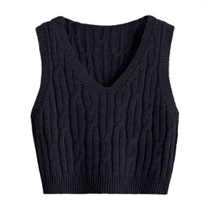 Camisoles Tanks Womens Sweater Vest V Neck Tank Topps Pullover Cable Knit Solid Color Sleeveless Loose Fit Top