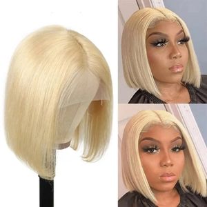 Short Bob Wig 613 Honey Blonde Color Straight Bob Wig T Part Lace Front Human Hair Wigs 13x4 Full Lace Frontal Wigs