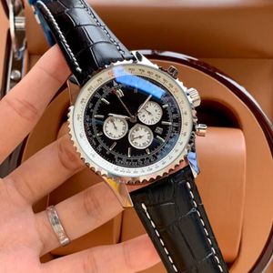 U1 Top AAA Bretiling Men Quartz Watch Calendário de cor azul 46mm Dial Japonês VK Movimento de quartzo 316L Caixa de aço fino Relógios Mineral Resistente a arranhões Relógios de pulso