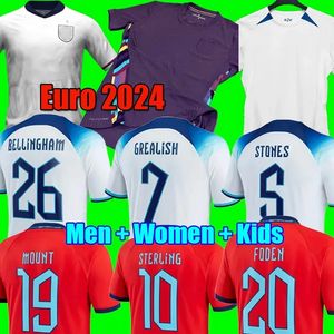 23 24 25 25 Euro Cup Englands Jersey Bellingham Home Away 축구 유니폼 Rice Saka Foden Rashford Sterling Stones Grealish Kane 남자 아이들 팬 플레이어 축구 셔츠 키트