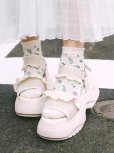 Sandaler Japan Preppy Lolita Style Lace Women skor Platform Fairy Magic Tape Zapatos Mujer 2024 Summer Chaussure Femme