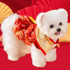 Hundkläder kinesisk år kostym tassel söt kjol cheongsam qipao husdjur husdjur tang kostym för bichon katter hundar valp party