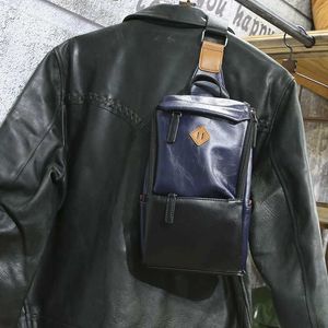 Shoulder New Korean Fashion Casual Color Backpack Contrast Messenger Leather Versatile Chest Student Bag Single Trend Men's