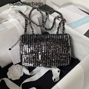 CC Flap Designer Small 2023 Luxury Bag Top Quality Sequin Ruthenium-Finish Metal Women Shoulder Bags Black Silver Fashion Lady Party Wedding Handbag With Box AS3820