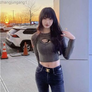 24SS Desginer Disel Knitted Women's Korean Version Slim Fit Cutout Spicy Girl Top Autumn Pure Desire to Blast Street Exposed Navel Short Black Women's Clothing